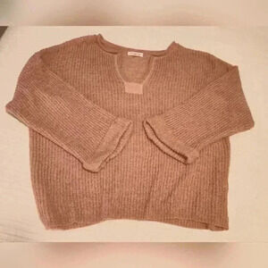 Blu Pepper Women's Cropped 100% Cotton Ribbed Sweater | blush | Oversized Small